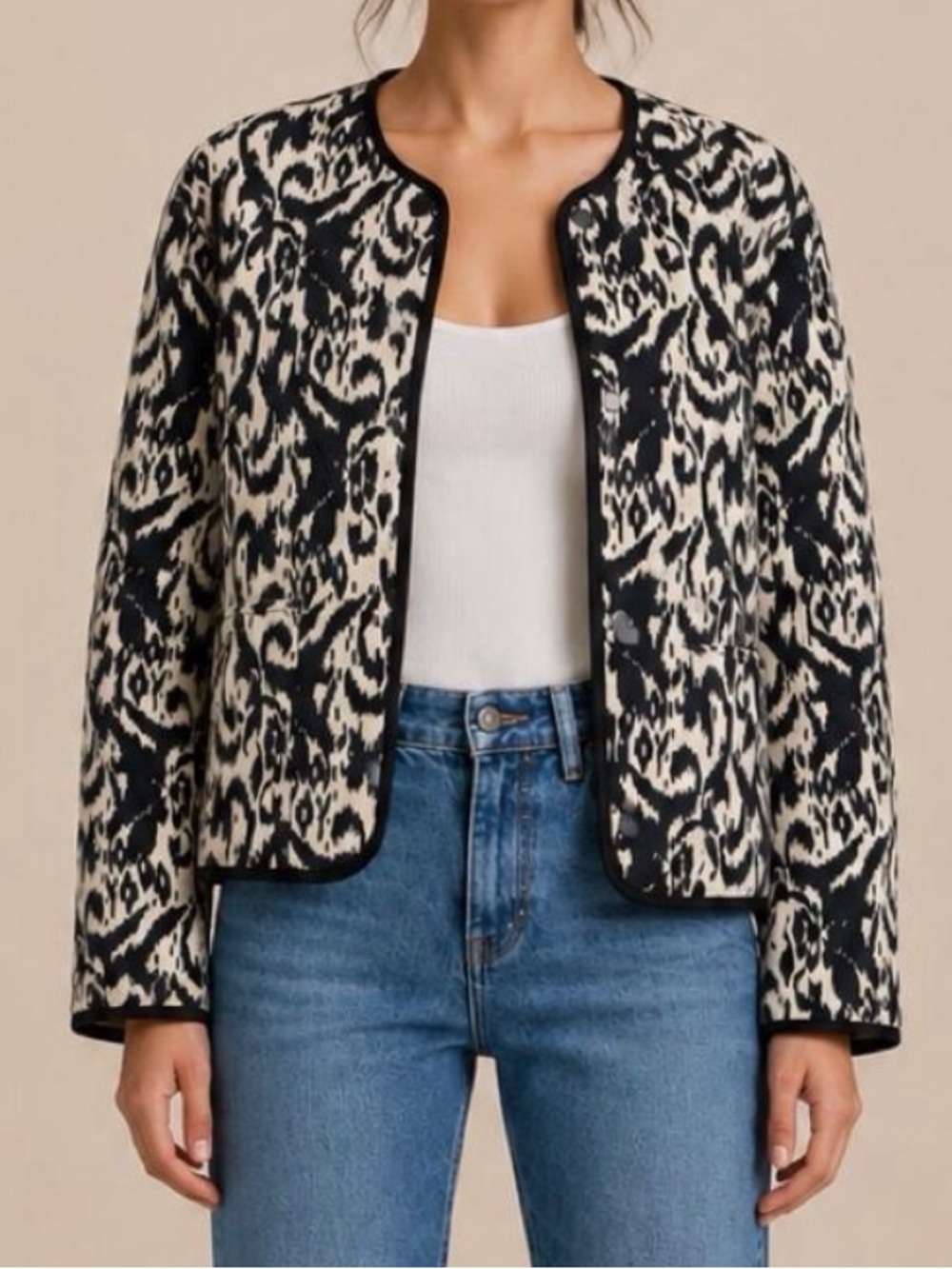 Zara Black and Cream Quilted Jacket